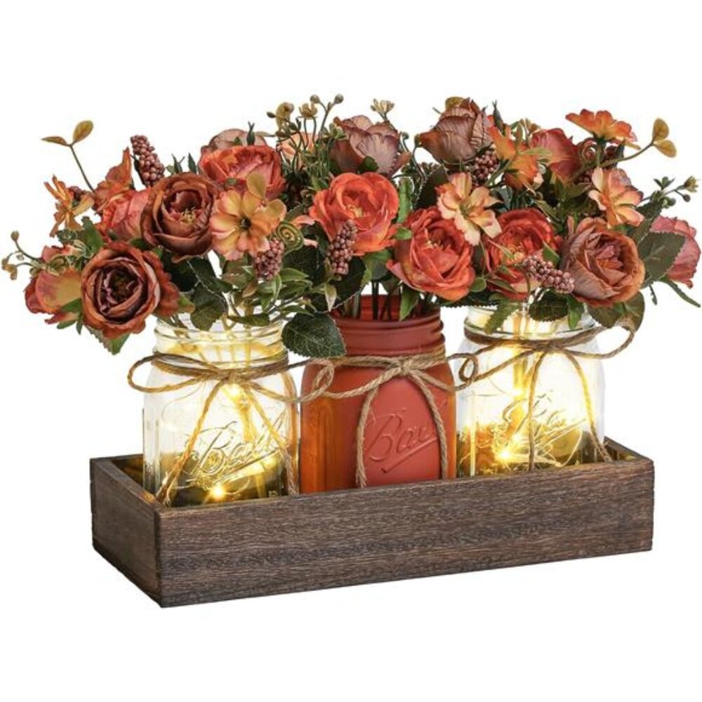 3 Pcs Mason Jar Centerpiece Table Decorations‎ for Dining Table Decor Farmhouse